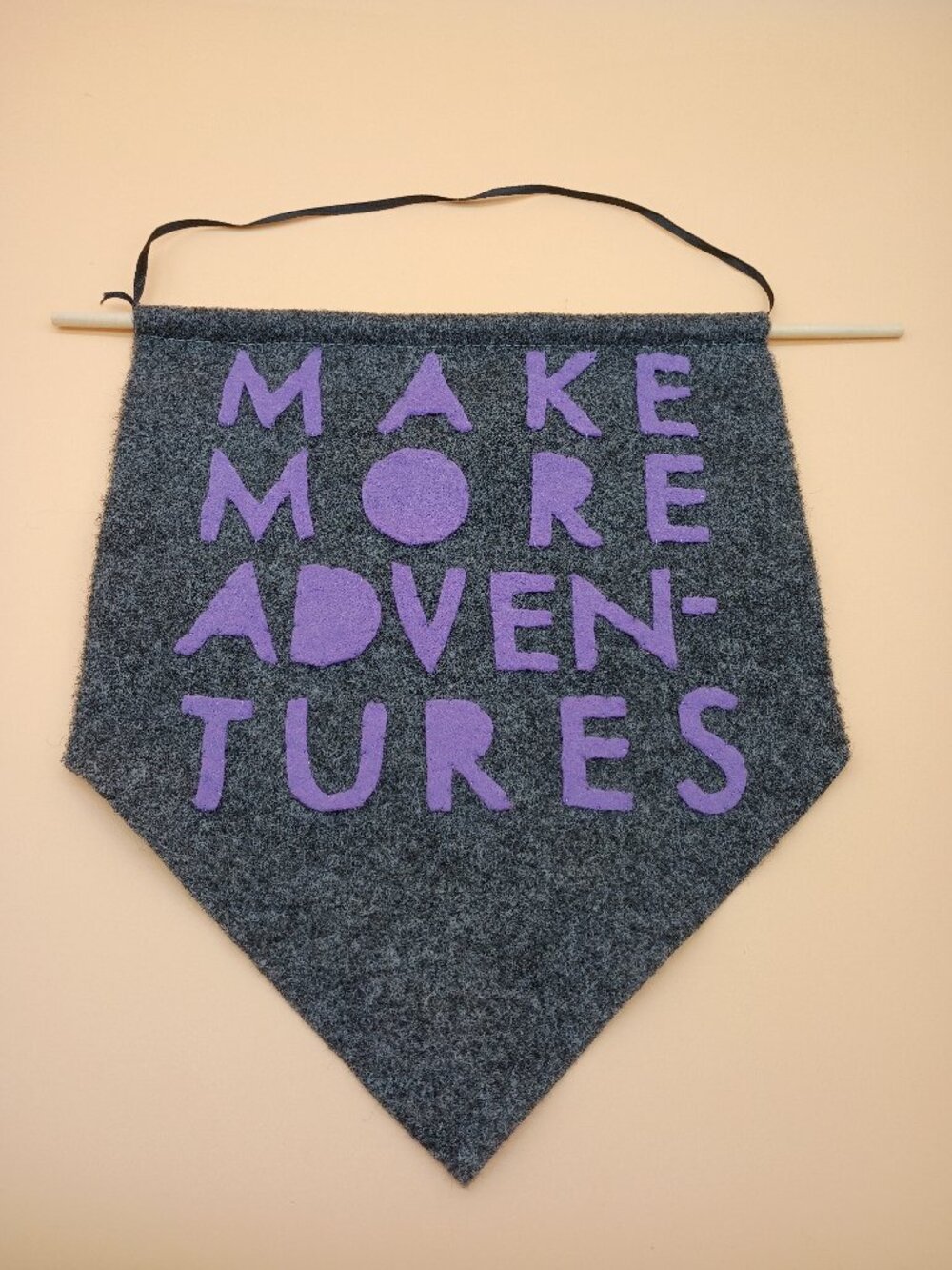 Handmade Hanging Wall Art Shield Felt Banner "Make More Adventures" Cute Whimsy